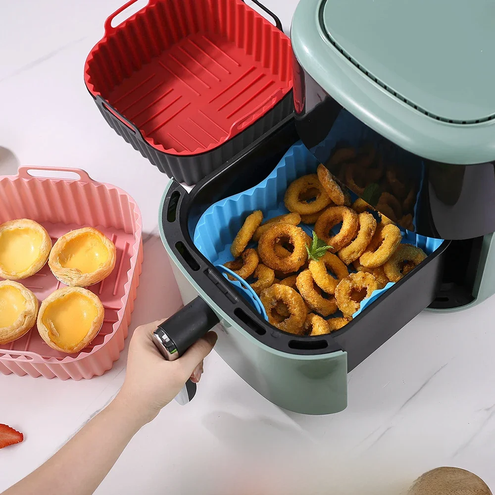 1PC Silikonowa taca do pieczenia Frytkownica powietrzna Kwadratowa taca izolacyjna Odporna na wysokie temperatury i łatwa do czyszczenia Kosz do frytkownicy powietrznej — zdjęcie 2