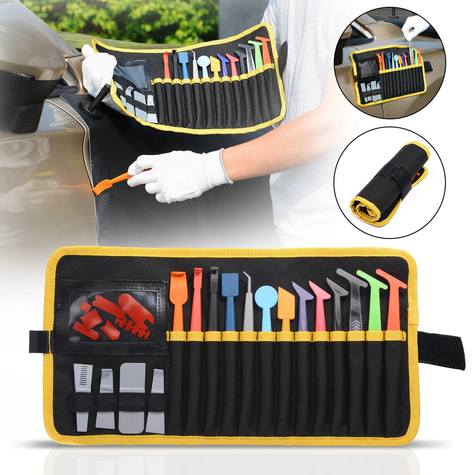 FOSHIO Vinyl Wrap Work Tool Bag Waterproof Oxford Cloth Utility Pouch Car Carbon Fiber Window Tint Film Storage Waist Belt Pack