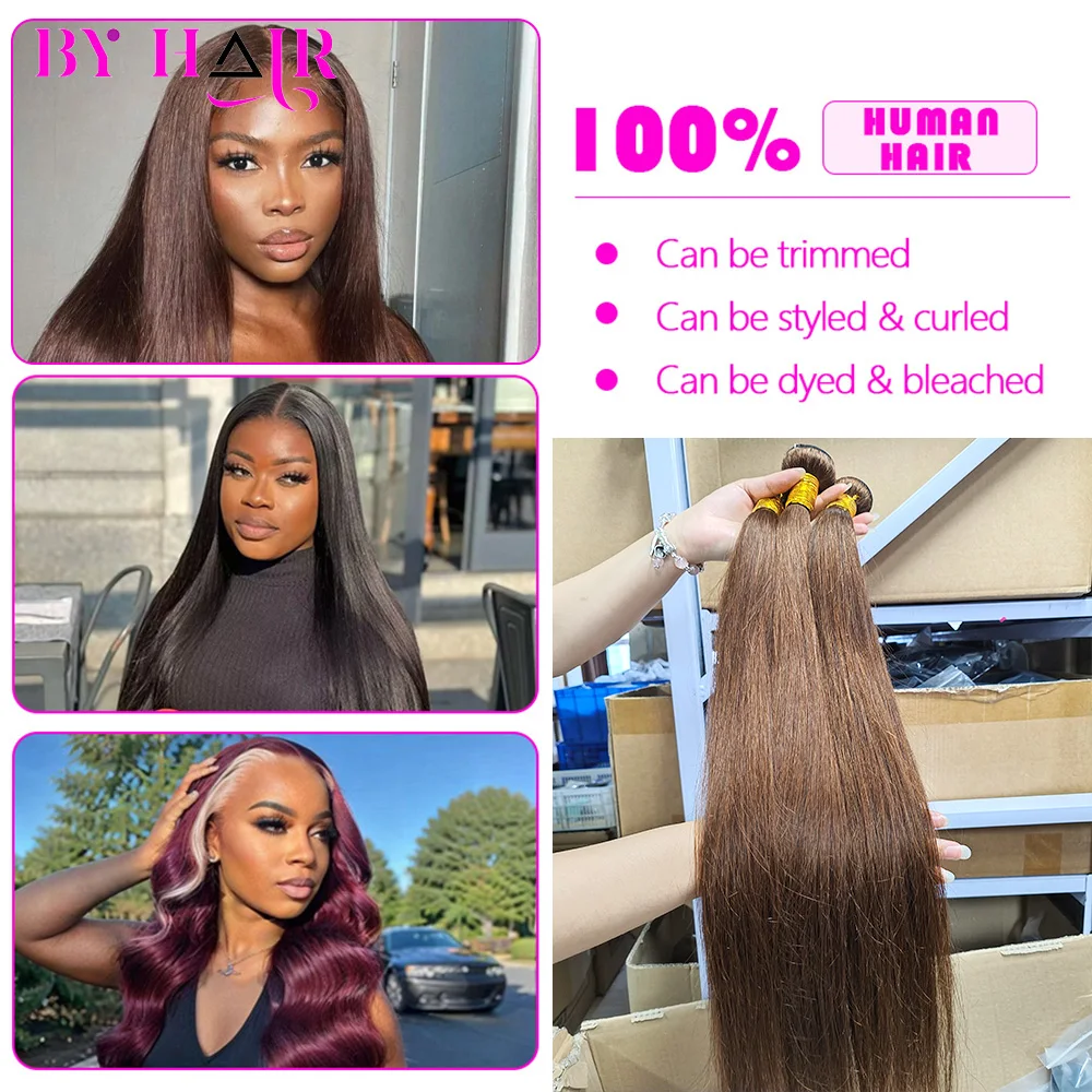 10A 24 26 pouces brun chocolat paquets droits Remy cheveux humains pour les femmes affaire tissage de cheveux humains colorés # 4 paquets d'extensions