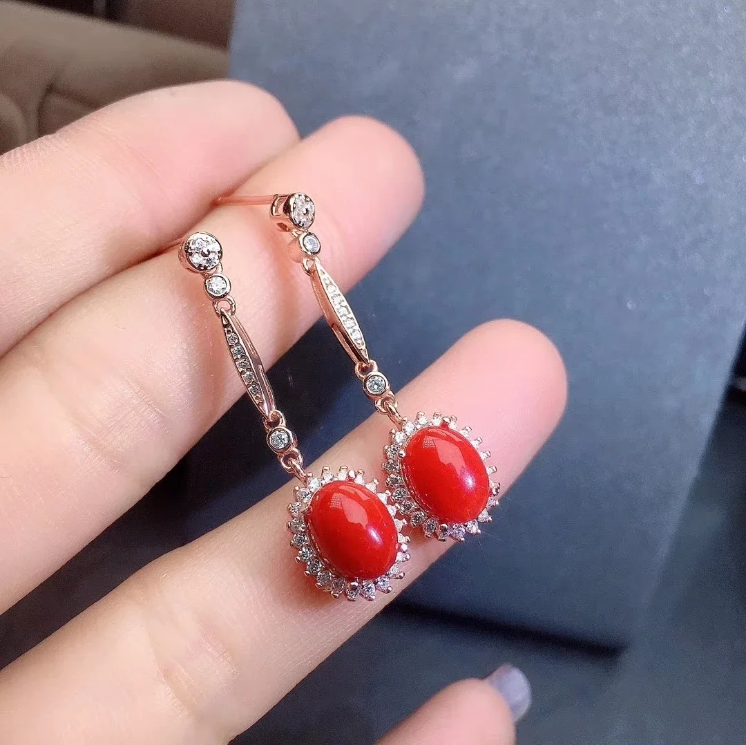 KJJEAXCMY Women's Natural Red Coral Gemstone Necklace Pendant Ring Long Earring Set 925 Pure Silver Plated Rose Gold Party Gift view 6