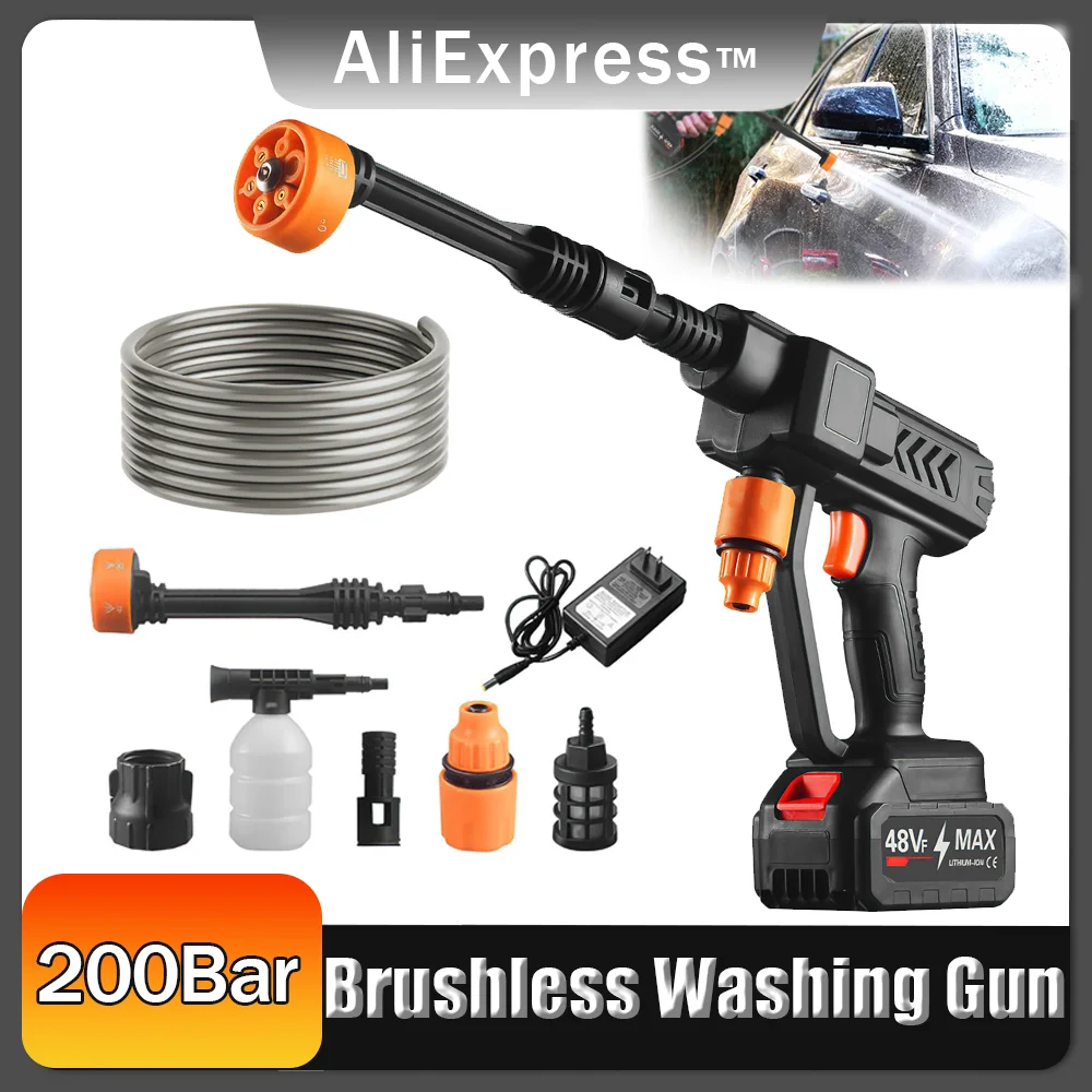 6 IN 1 200Bar Brushless Electric Water Gun 3 Gears Cordless Rechargeable Car Garden Cleaning Tools For Makita 18V Battery