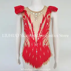 Rhythmic Gymnastics Leotards Girls' Women Red Ice Figure Skating Dress Sleeveless Dancewear Competition Dress