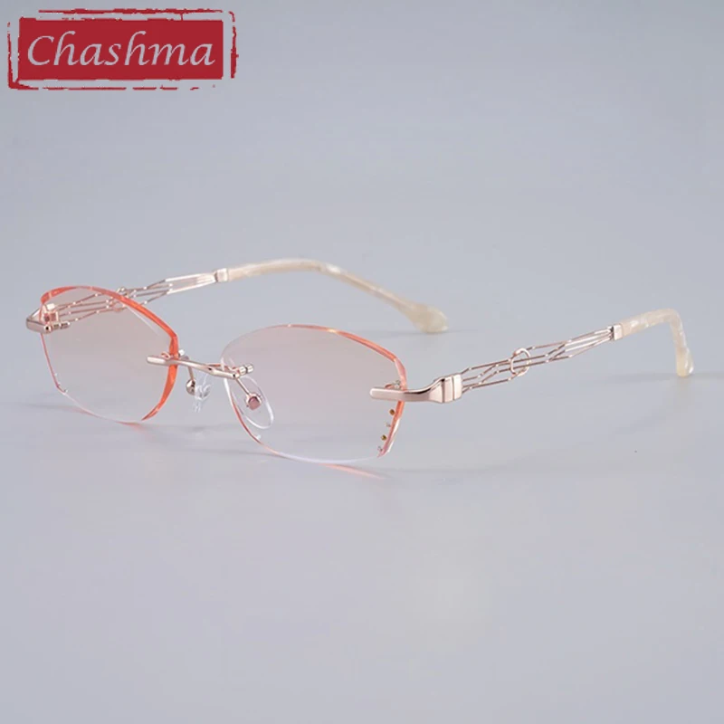 Chashma Prescription Glasses Titanium Women Fashion Diamond Trim Rimless Spectacles Eyeglasses Frames Girls Myopia Tint Lenses