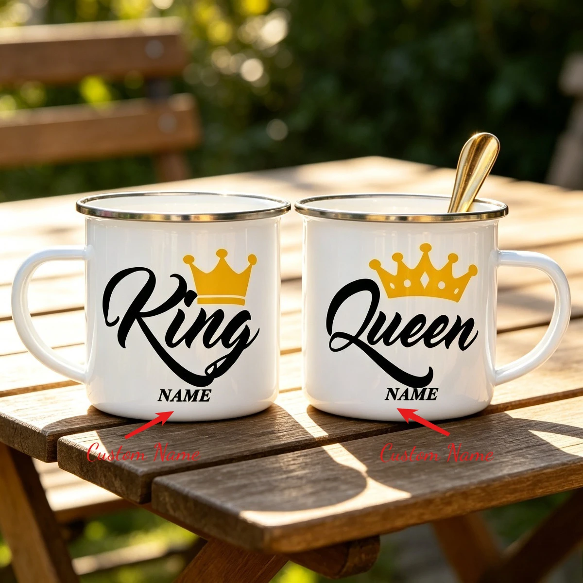 Fashion King Queen Crown Enamel Camping Mug Customized Name Couple Coffee Cup Wedding Bridal Shower Gift,Christmas Gift.