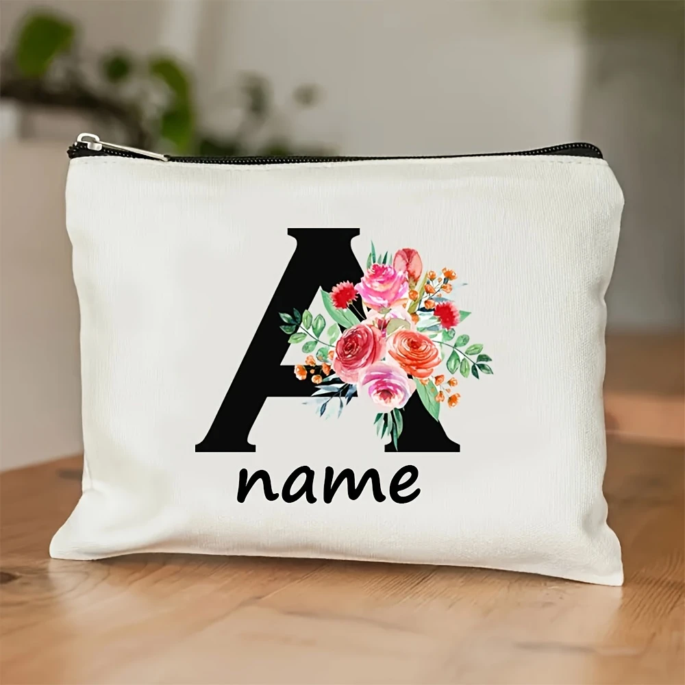 Personalized Name Watercolor Bright Summer Wildflowers And Roses 26 English Initial Makeup Bags - Tote Bags - Toiletry Bags
