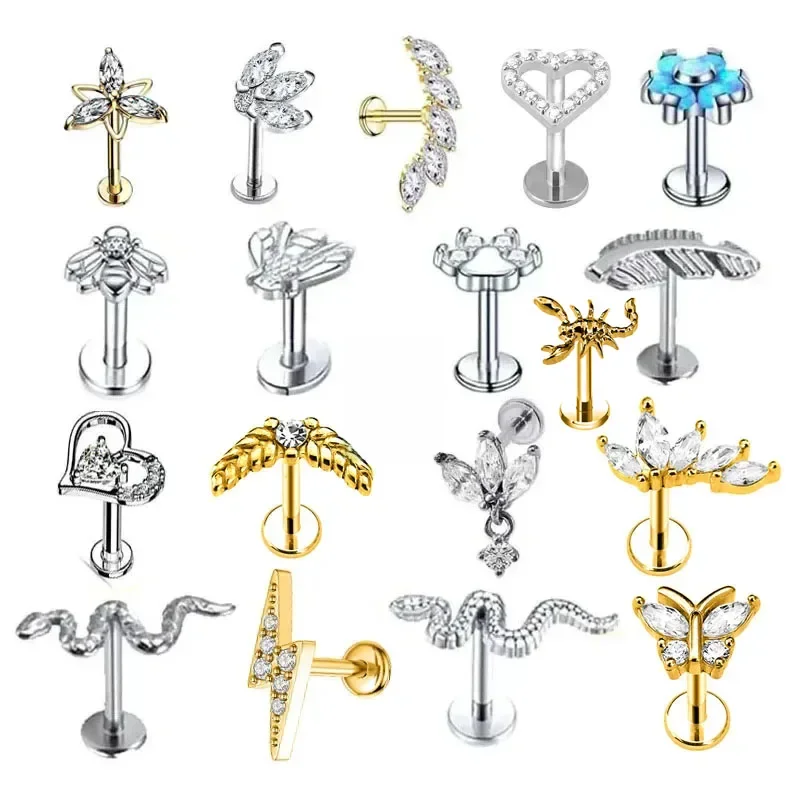 ASTM F136 G23 tytanowy wąż pszczoła motyl Labret stadnina kwiat spadek Daith kolczyk błyskawica serce gwint wewnętrzny Piercing 16G — zdjęcie 2