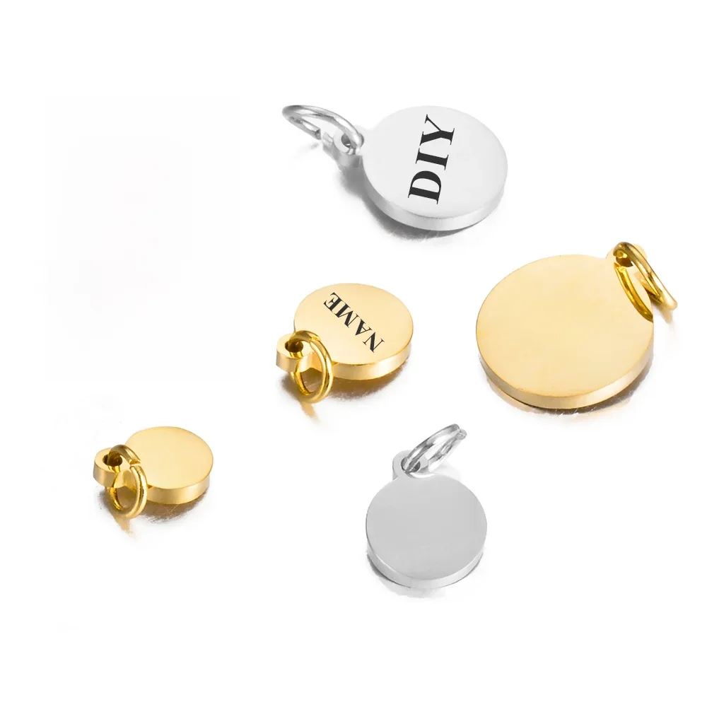 20 szt. 6-12mm lustrzany okrągły koło ze stali nierdzewnej niestandardowy Charms spersonalizowany Tag do do samodzielnego robienia biżuterii naszyjnik napis — zdjęcie 2