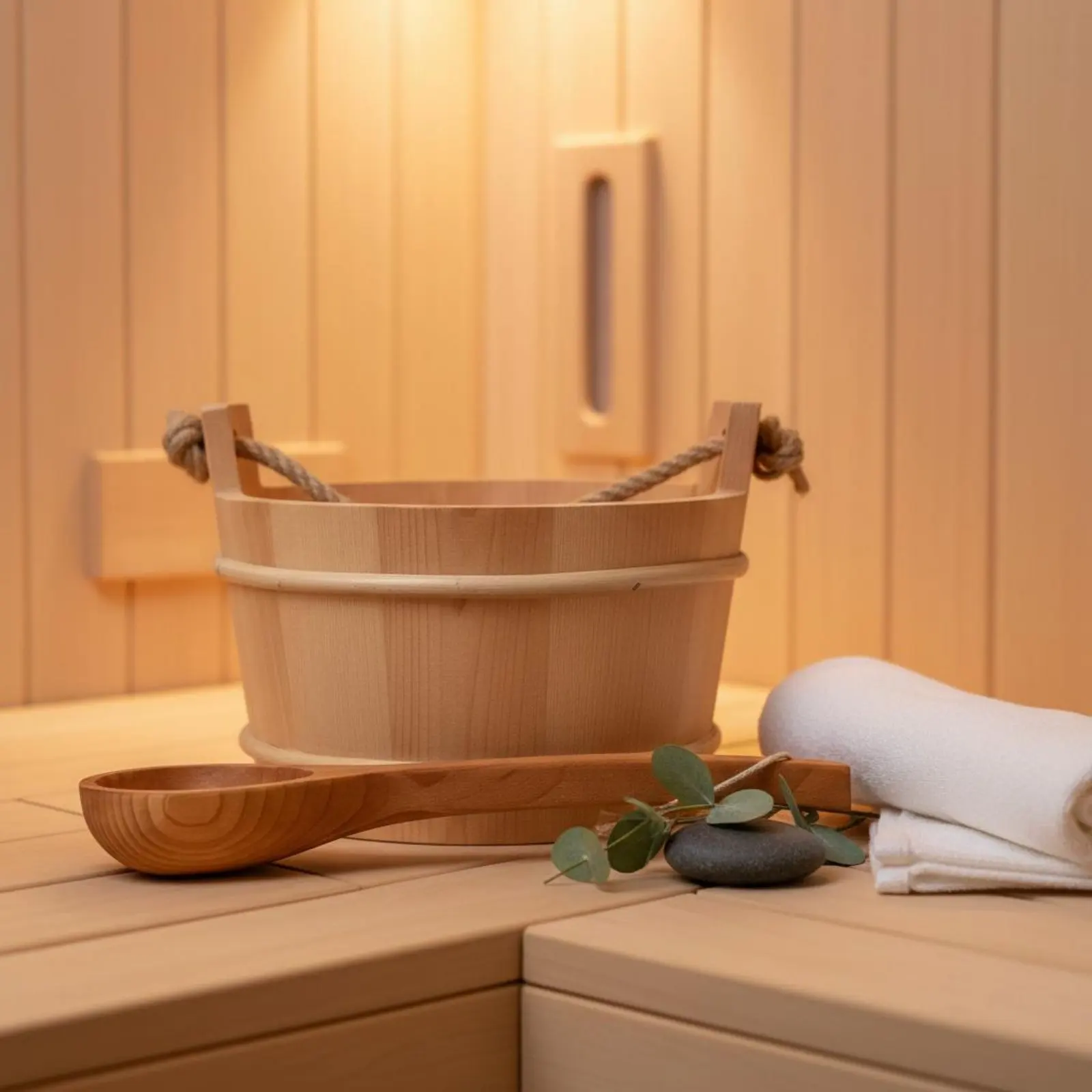 4L Wooden Sauna Bucket with Ladle Set Heat Resistant Spa Sauna Room Accessory Water Barrel for SPA Sauna Equipment