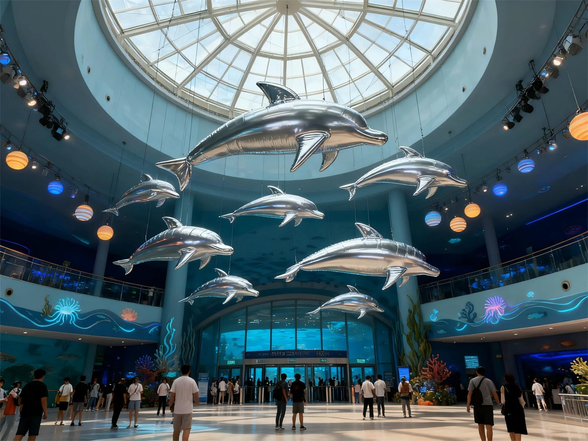 بالون دولفين كبير قابل للنفخ بطول 2.2 متر/7.2 قدم، ديكور معلق للحيوانات قابل للنفخ لمركز Adver، والحفلات، والمنزل والمناسبات