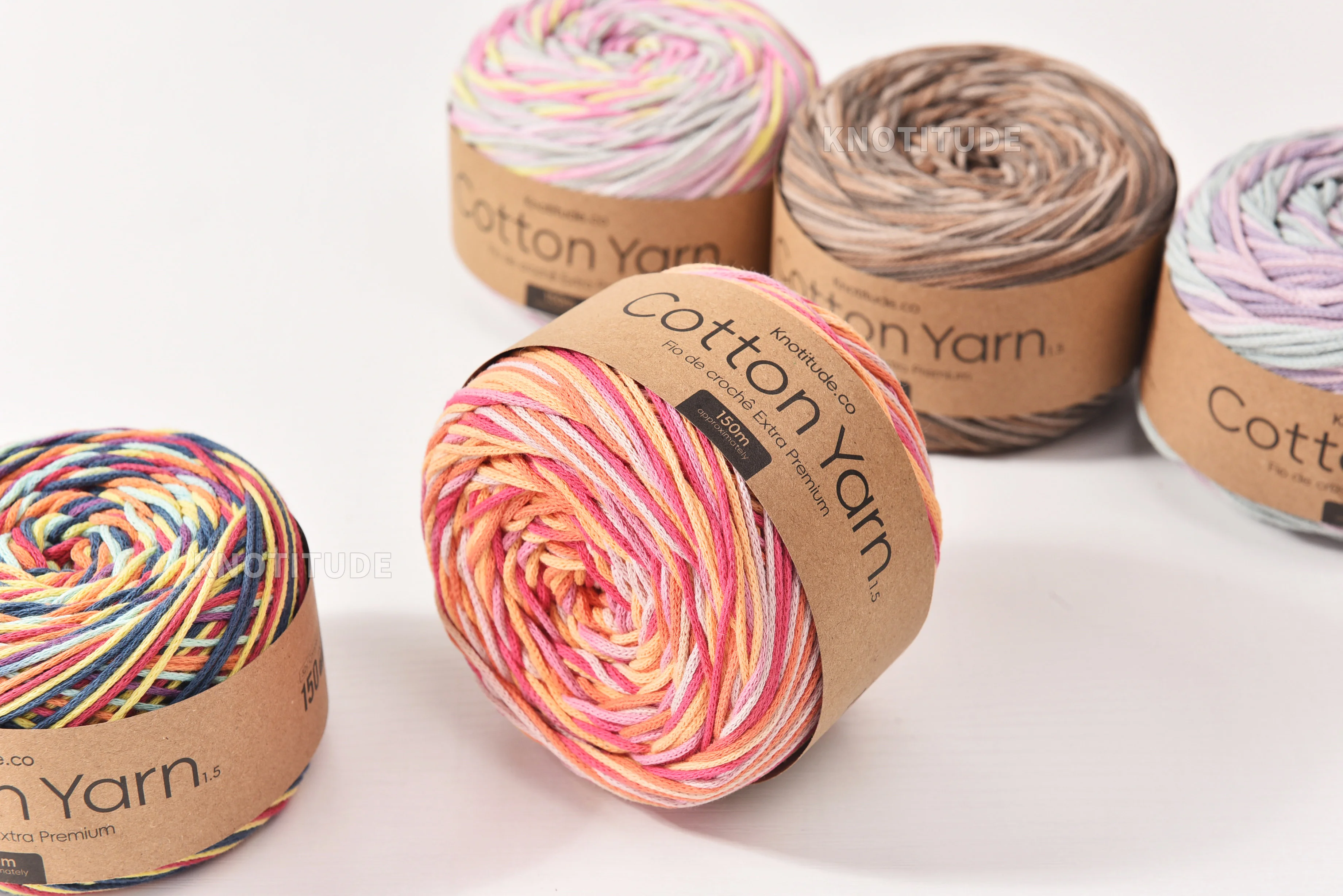 Variegated 1.5mm Cotton Knitting Cord Cotton Premium Yarn Multi Colored Crochet Yarn Macrame String Cotton Yarn