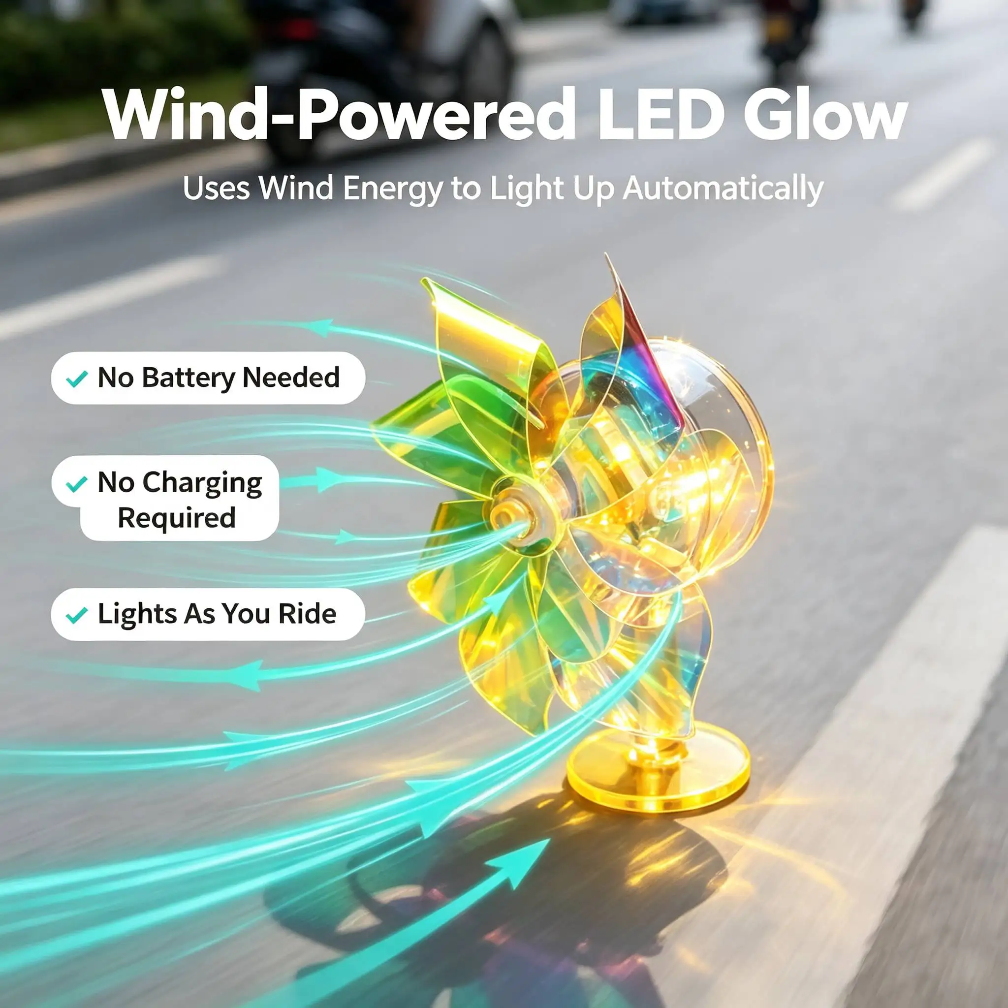 Motorcycle Dazzling Colors Decorative Lamp Wind Energy LED Light Self-Adhesive Bicycle Helmet Ornaments Car Accessories