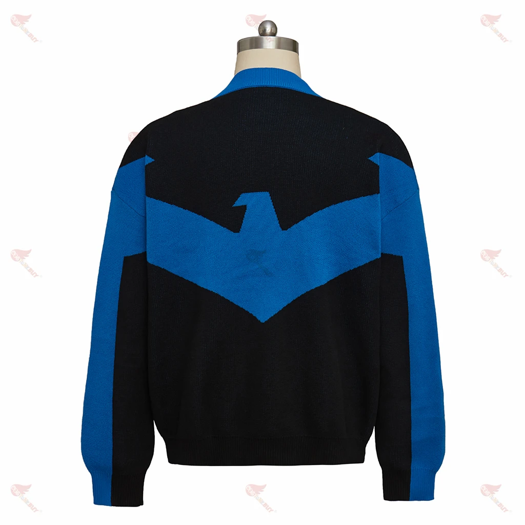 Bat Robin Superhero Night Flying Man Dick Grayson Cosplay Costume Unisex Knitted Cardigan Adult's Sweater Casual Knit Shirt