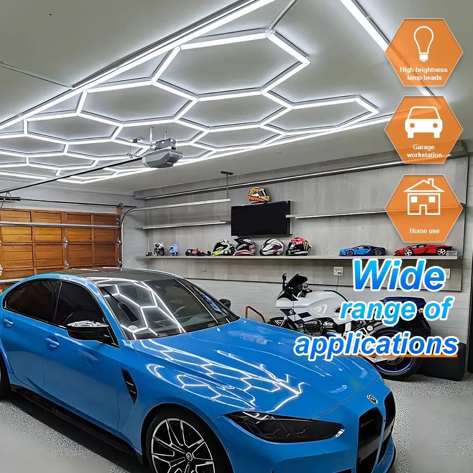 Luces LED hexagonales tipo panal para garaje, súper brillantes, 6500K, luz diurna blanca, lámpara de techo para coche, iluminación de rejilla hexagonal de empalme DIY para detallado automotriz, sala de exposición, taller 4S, lavadero de coches, taller, sótano, almacén, gimnasio en casa, salón, techo