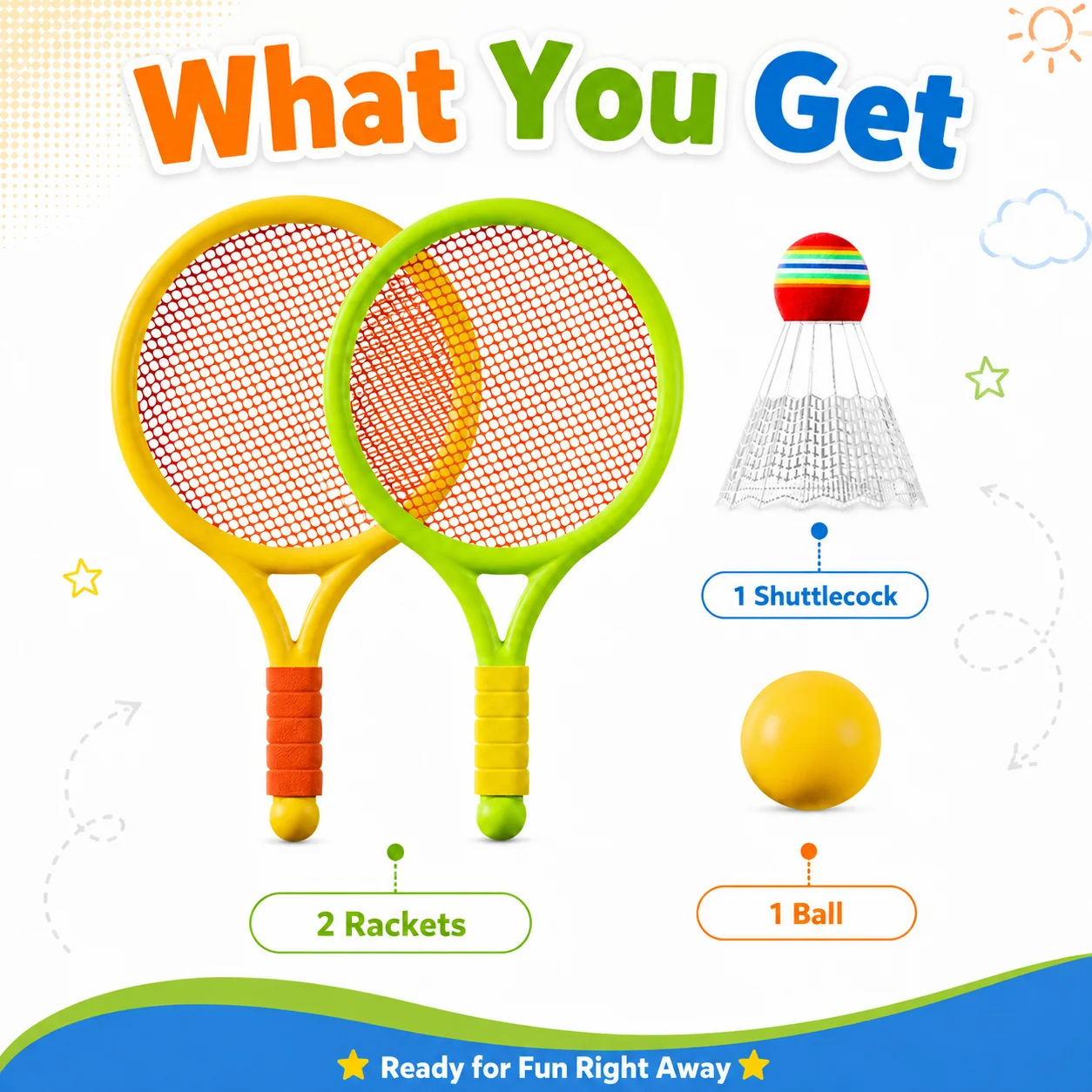 Conjunto de Raquetes para Crianças, Leve, Brinquedo de Badminton e Tênis com Bola de Shuttlecock para Atividades Esportivas em Ambientes Internos e Externos, Presente para Pais e Filhos