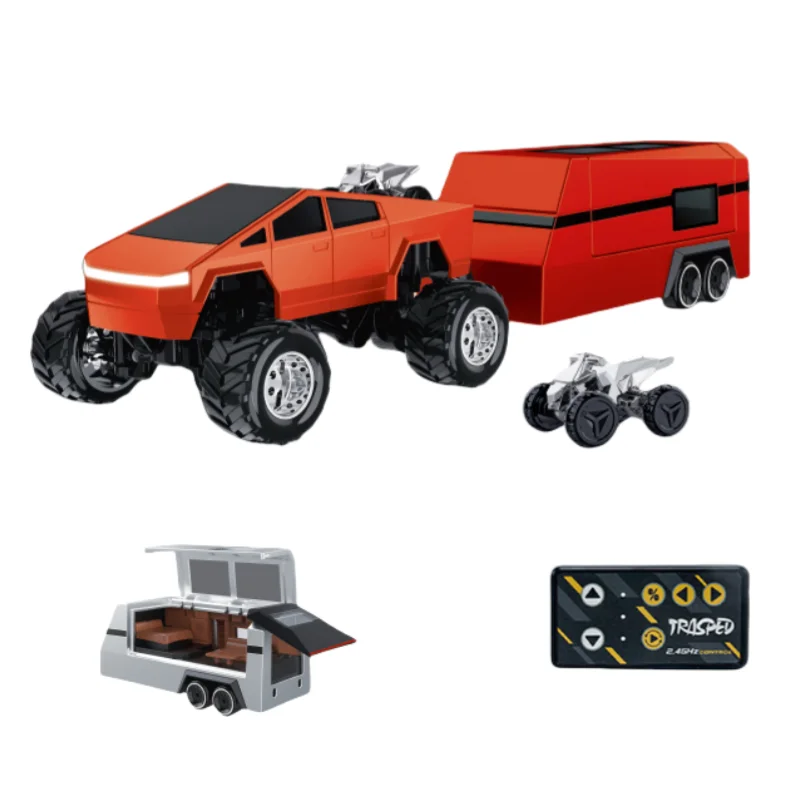 

1:64 Remote Control Car With Trailer Mobile Gravity-Sensing Control MINI Alloy Cybertruck Pickup Model Toy Car Toy for Boy Gift