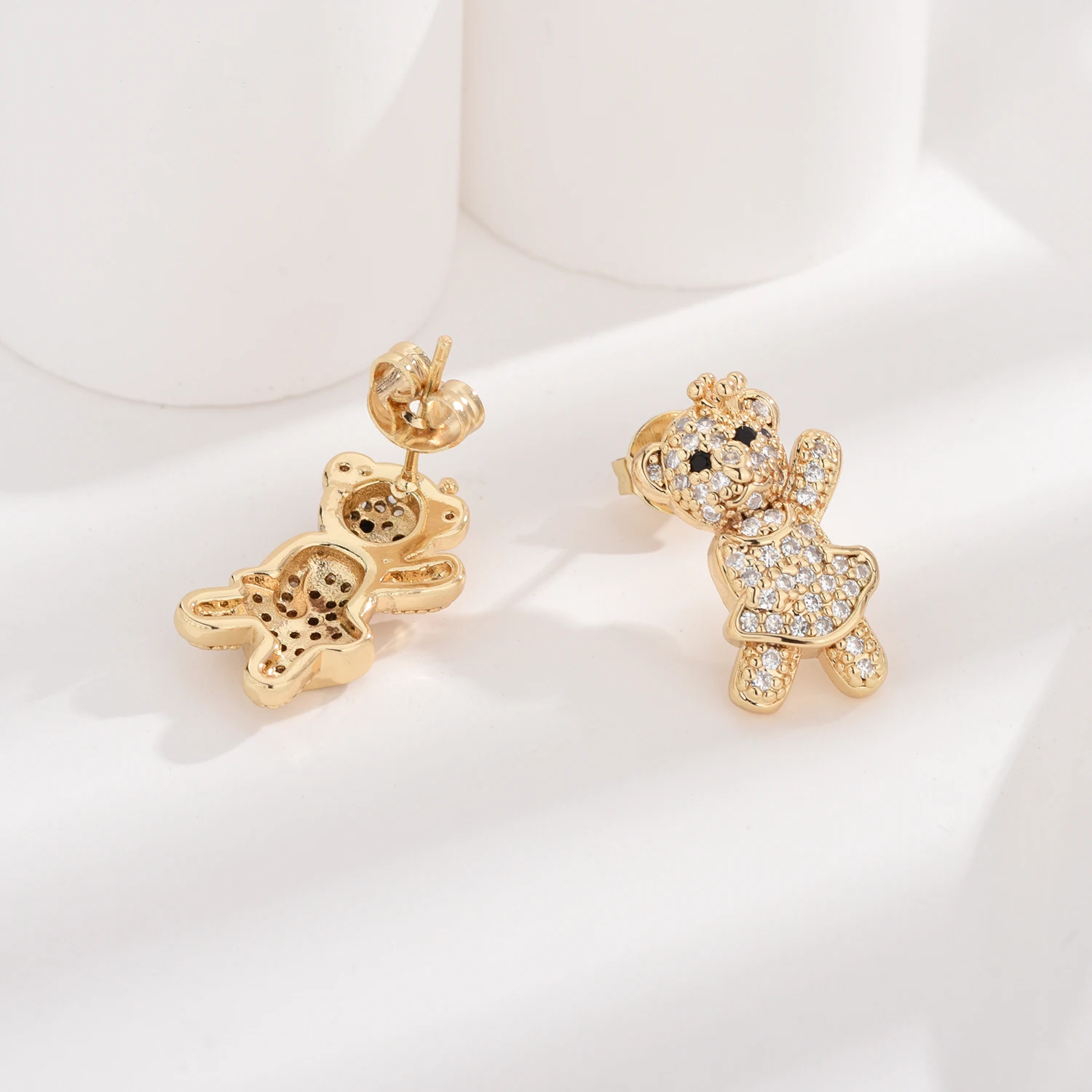 VCT New 14K Teddy Bear Earrings Ballet Bear Crystal Stone Copper Material Gold Wholesale Price Jewelry