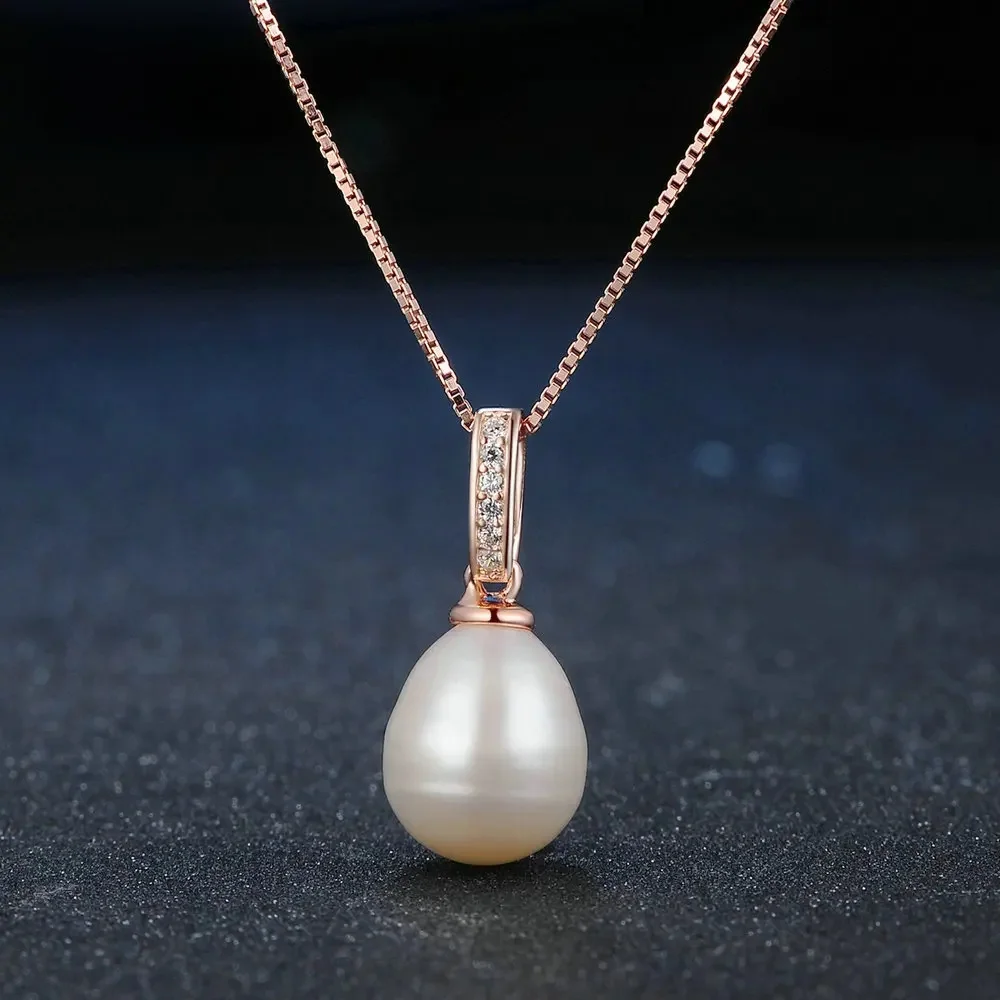LAMOON Pearl słodkowodne 925 Sterling Silver naszyjnik dla kobiet 18K Rose perły powlekane złotem naszyjnik Fine Jewelry LMNI047 — zdjęcie 2