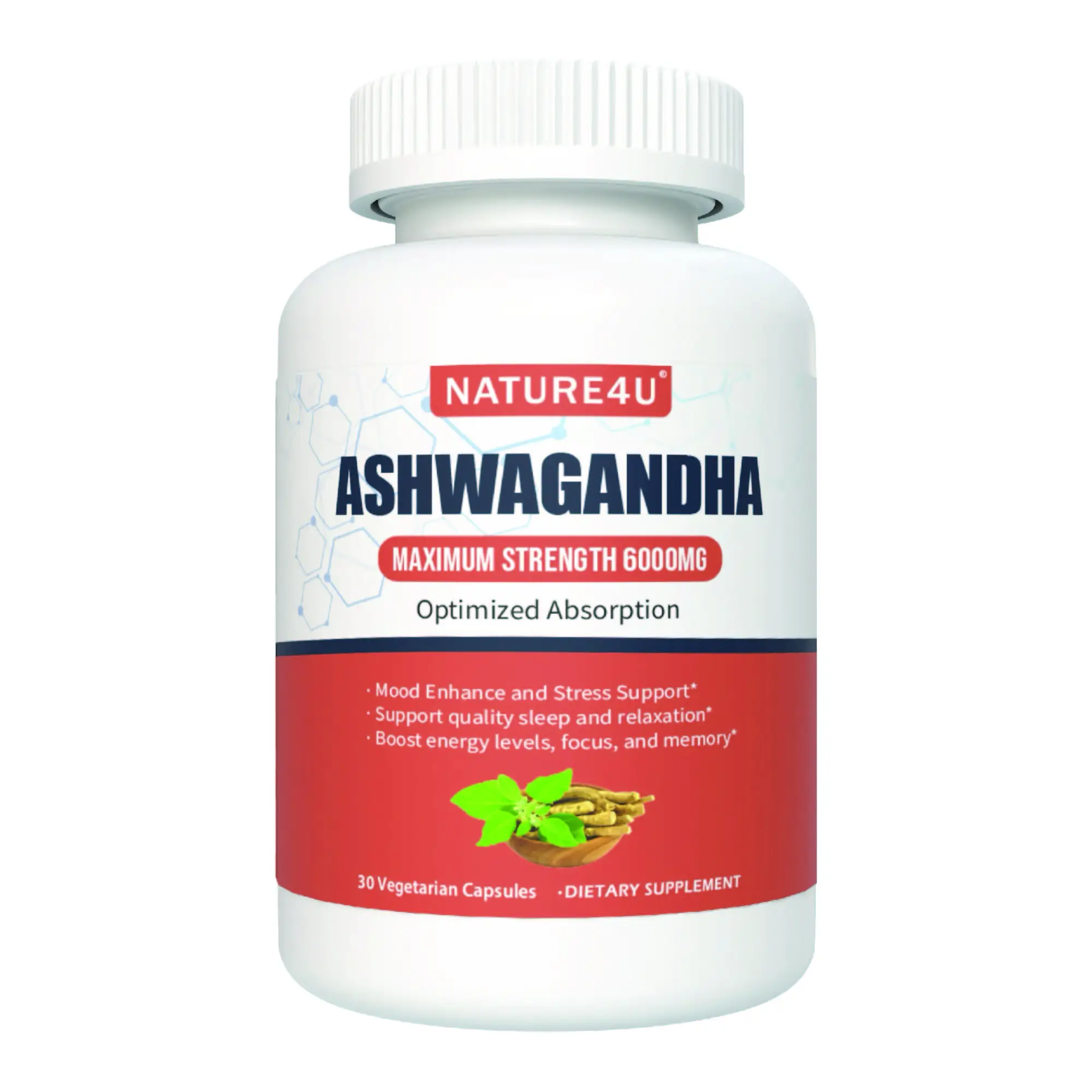 Ashwagandha 6000mg massima resistenza con pepe nero e radice di zenzero, adattamento naturale Mood & Stress Support, 30 Capsule vegane