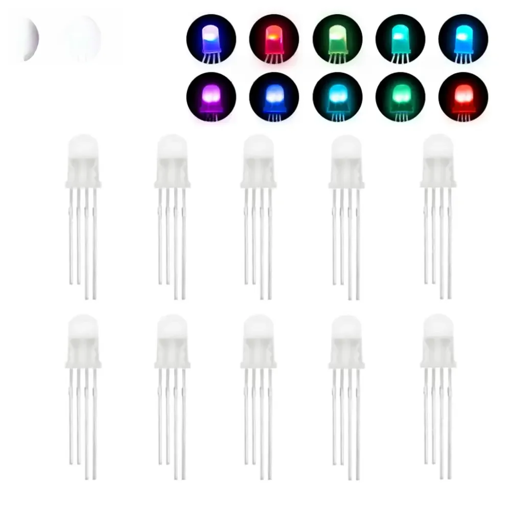 10 sztuk APA106 F5 5MM F8 8MM RGB LED chipy zintegrowane (jak WS2812B) okrągły kapelusz pełne kolorowe diody LED — zdjęcie 2