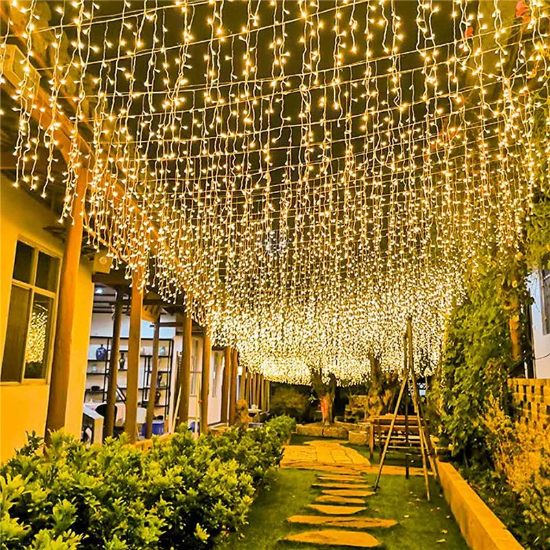 5m-40m LED Curtain Icicle String Light Christmas Garland 220V Droop 0.4-0.6m Mall Garden Outdoor Fairy Lights Holiday Lighting