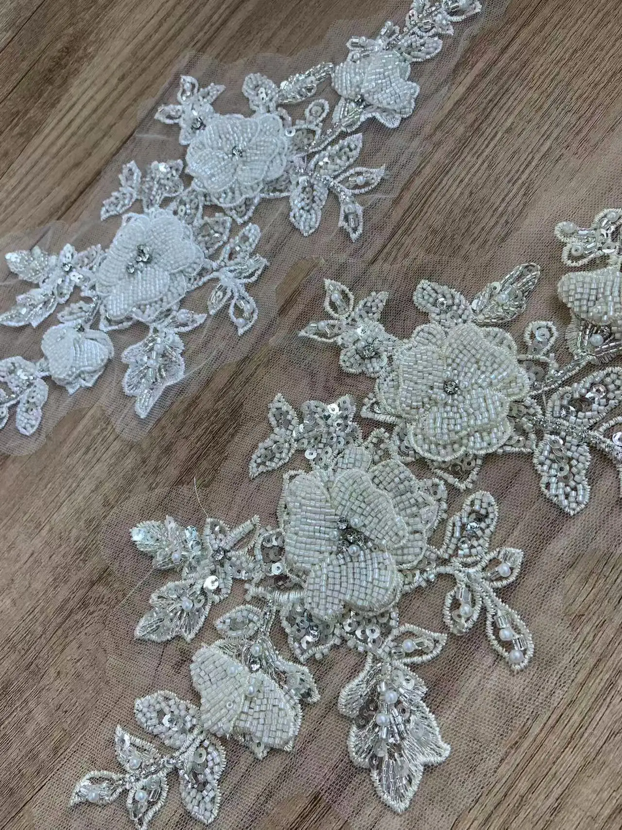 

Luxury Off White Flowers Beaded Lace Patch Applique Embroidery Sewing On Repair For Dress Clothing Costume