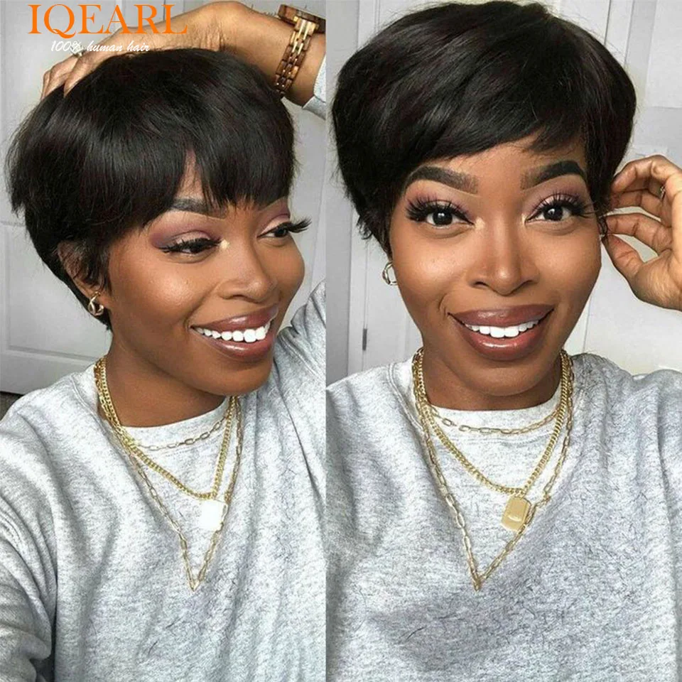 Short Human Hair Wigs Pixie Cut Straight perruque bresillienne for Black Women Machine Made Wigs With Bangs Cheap  Wig