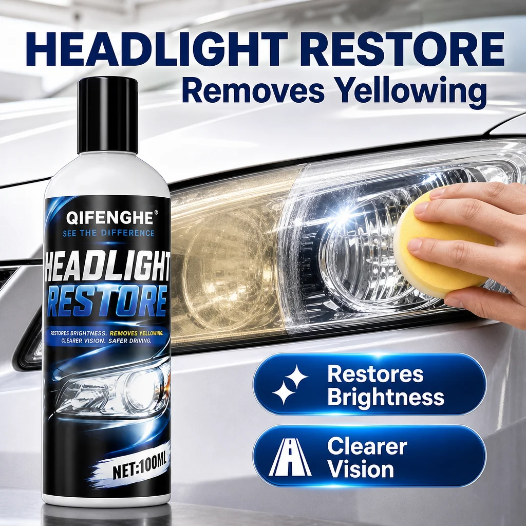 QIFENGHE 100ML Headlight Restore Liquid Remove Yellowing Restore Brightness Clearer Vision Car Headlamp Polishing Refurbish Agen