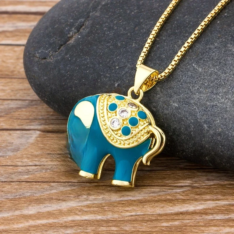 Nidin National Style Classic Lucky Blue Elephant Wisiorek Wysokiej jakości miedziany naszyjnik z cyrkoniami Kobiecy urok Biżuteria ślubna na imprezę — zdjęcie 2