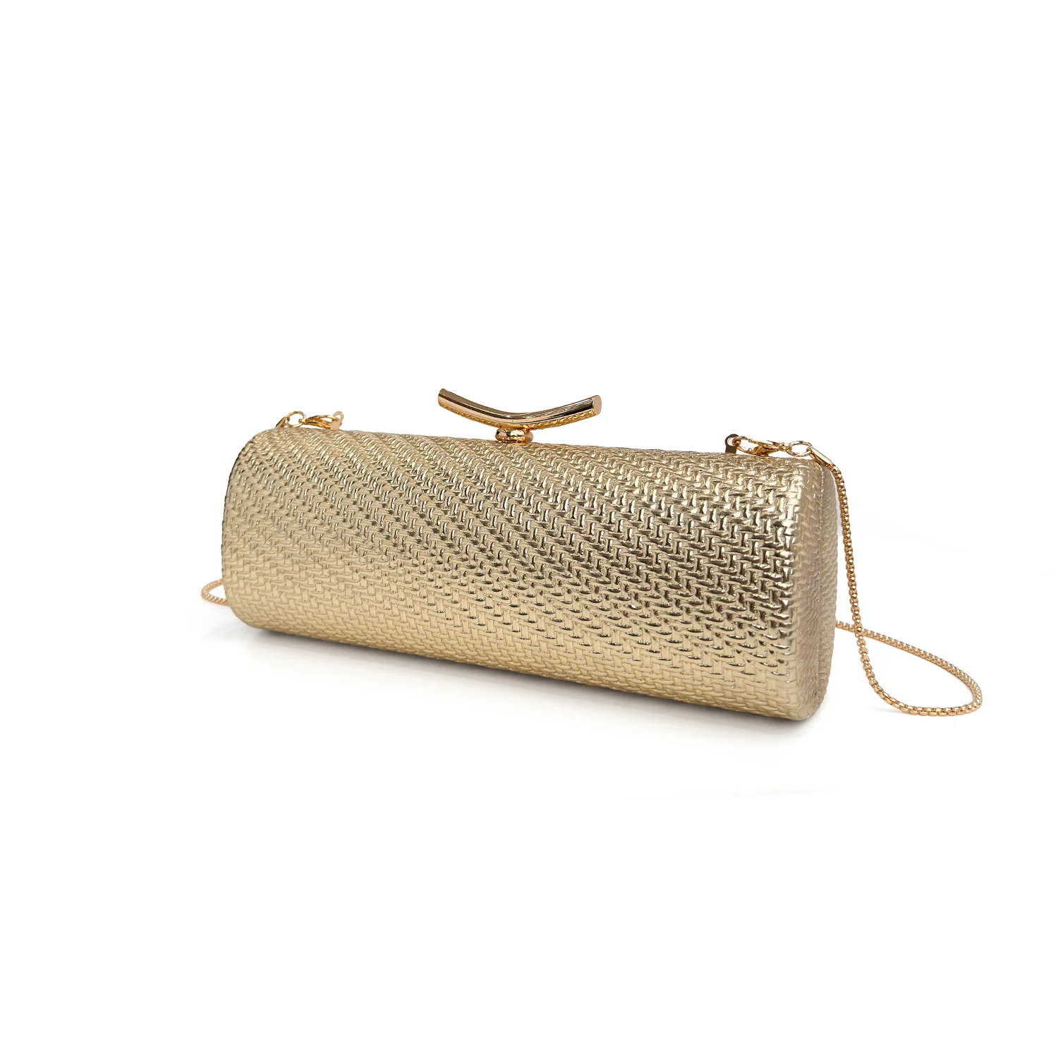 Gewebte zylindrische Damen-Abendtasche, luxuriöse unifarbene Handtasche, stilvolle Party-Hochzeits-Clutch, elegante vielseitige Umhängetasche – Detail 10
