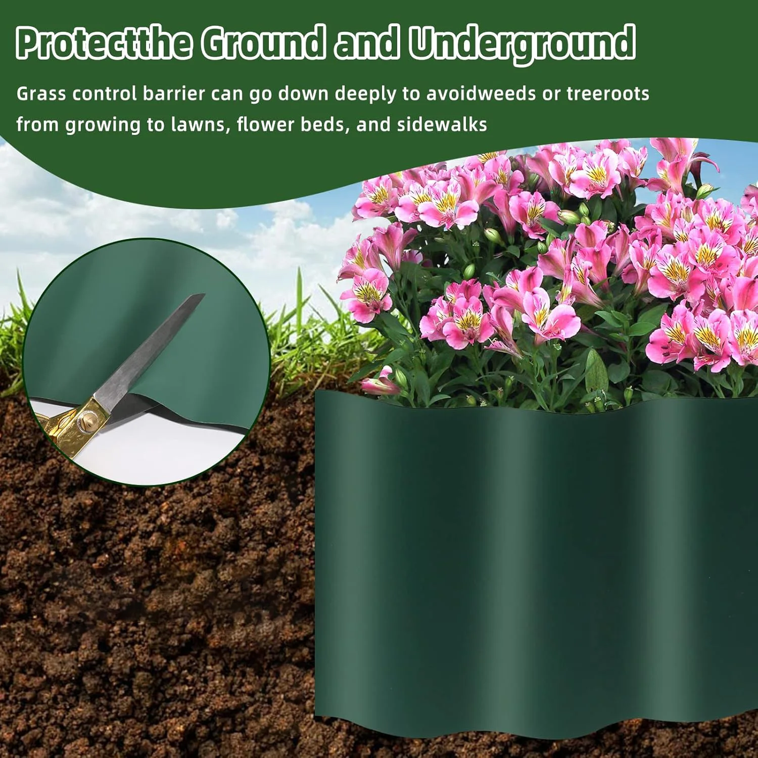 1 Rolle Rasenkante aus Kunststoff, gewellte Gartenbegrenzung, Blumenbeet-Zaun für Rasen und Gemüsegarten, DIY – Detail 2