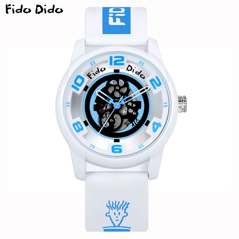 Fido Dido Couple Watches - 50M Waterproof Silicone Strap Luminous Dial & Rotating Gear Mechanical Style Sports Watch FD2317-935