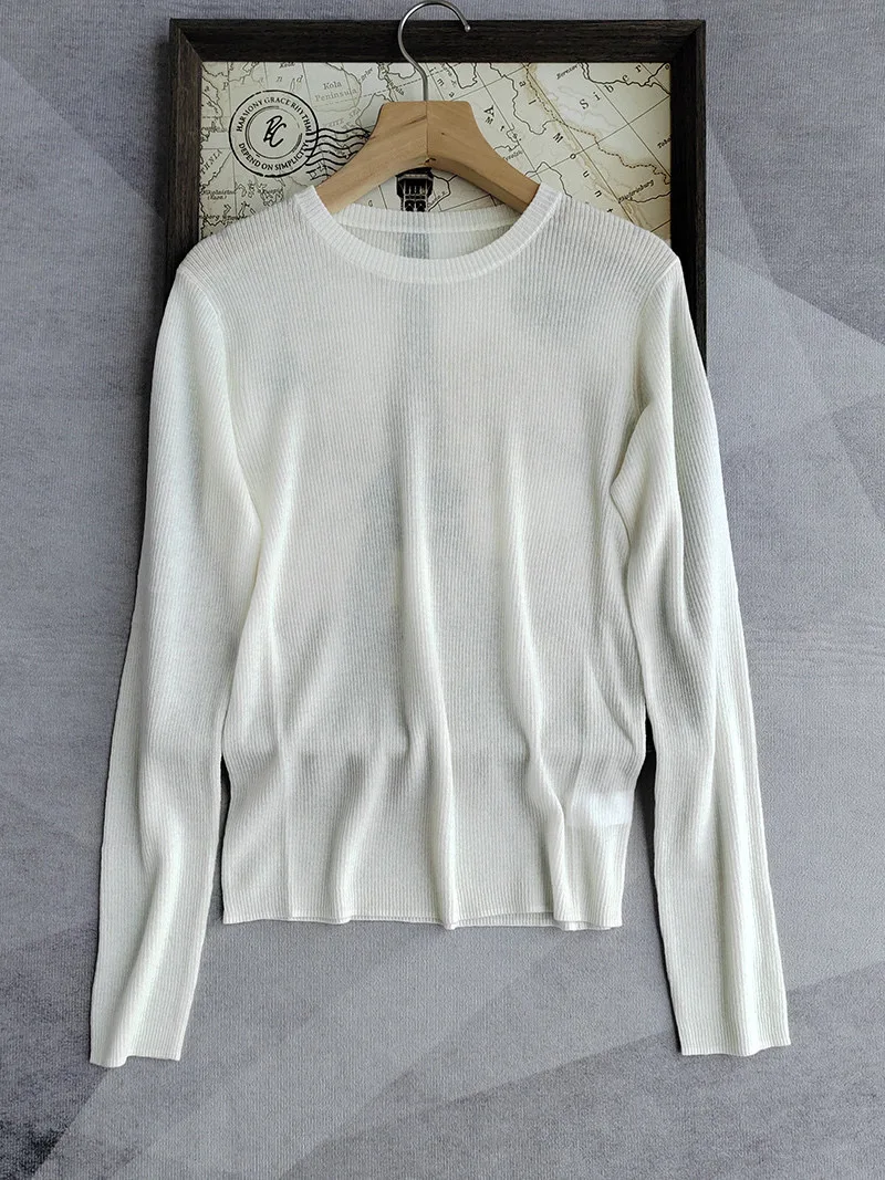 Basic lightweight wool long sleeve knitted blouse