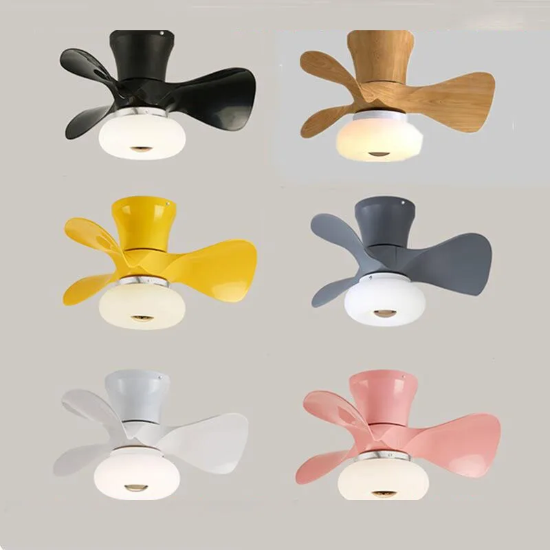 Wood Color Small Ceiling Fans Light For Living Room Bed Room Cute Colorful Macoron Fans Lamp 22 Inch APP Dimming Smart Fans