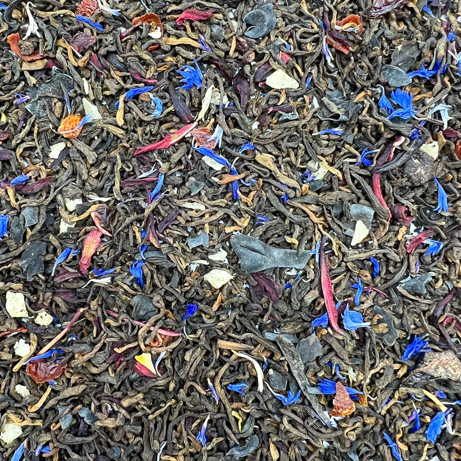 ABALORI | Té Pu Ehr Esbelta | Té Rojo Con Piña, Algas, Hibisco, Escaramujo, Ciruelas y Flores Azules  | 100 gramos para 45 tazas de té | mezcla