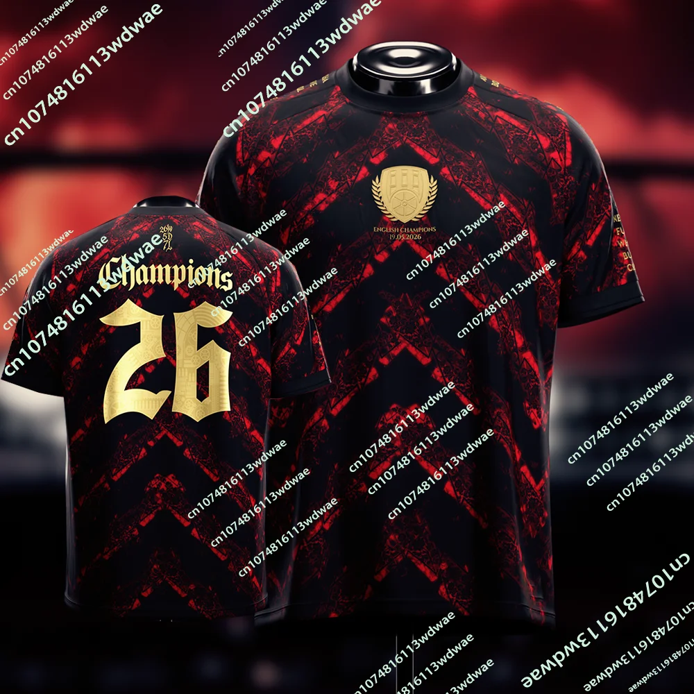 New Arrival AFC 2026 English Champions Jersey 3D Printed T-Shirt Football Men's KID Sports Family Boys Fans Footy Jerseys