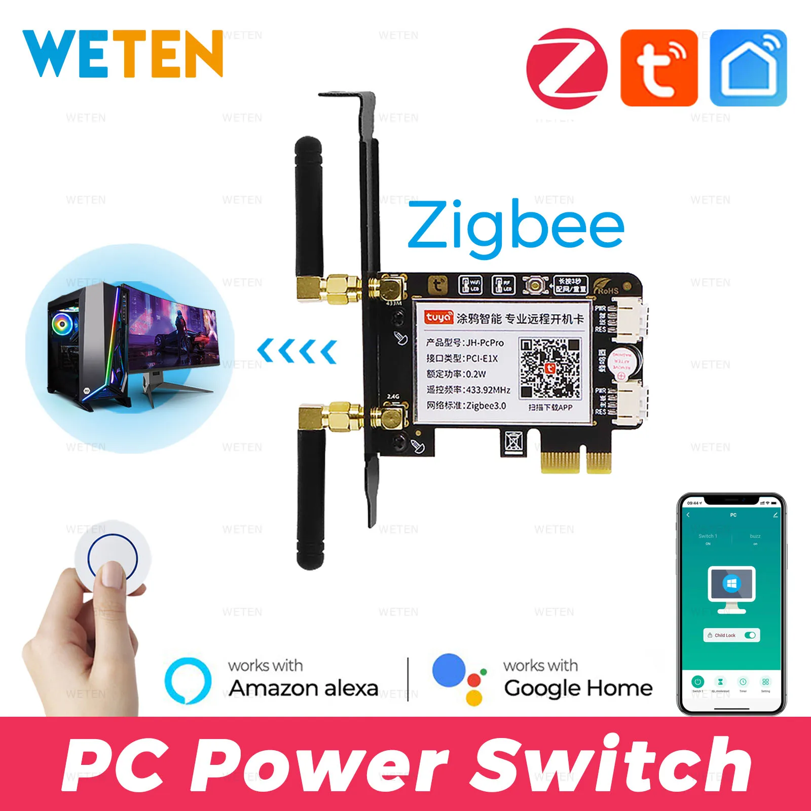 Tuya Zigbee Computer Power Reset Switch PCIe Card Remote Control for PC Desktop Smart Life APP Support Alexa Google Home