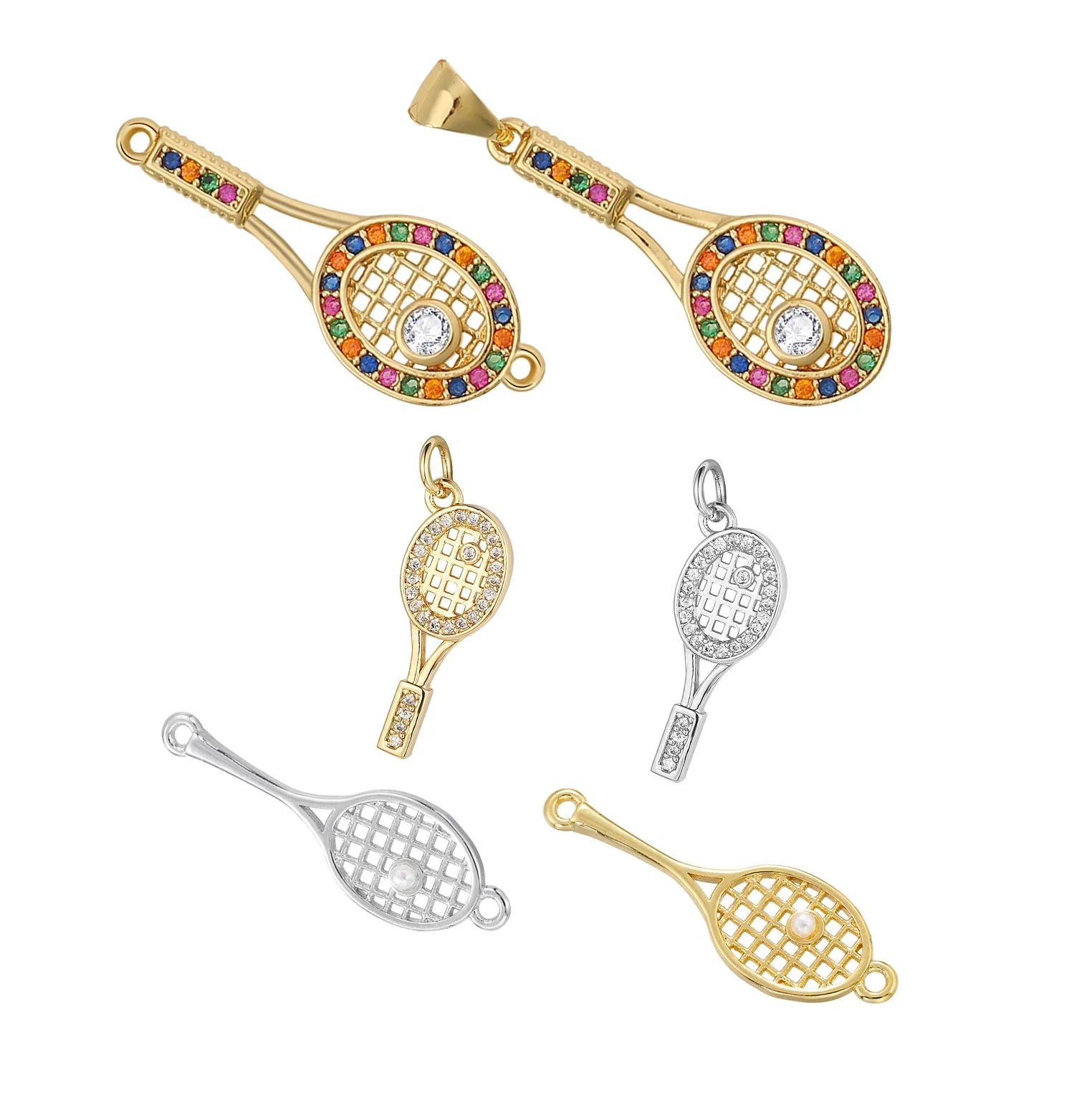 Pendentif à breloque en laiton plaqué or pour raquette de tennis, cristal de zircone cubique AAA contre-indiqué, résultats de bijoux en cuivre au charbon CZ, bricolage, nouvelle mode, 2024