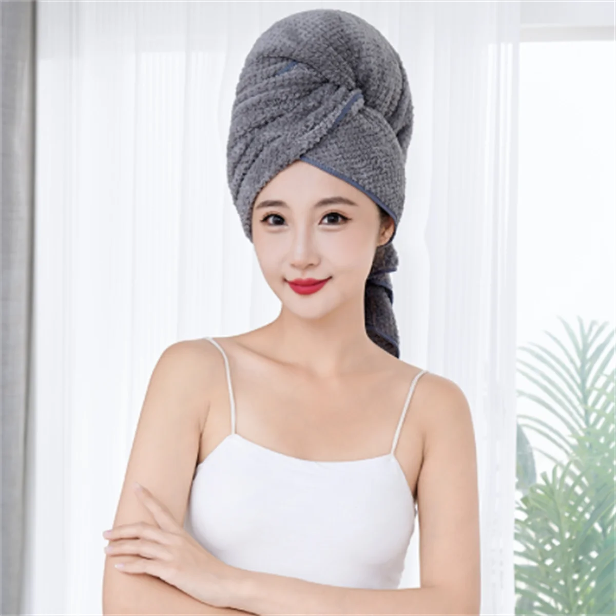 Super Absorbent Elastic Band Head Towel for Women's Hair Drying - Extra Large Microfiber Hair Towel Wrap with Headband