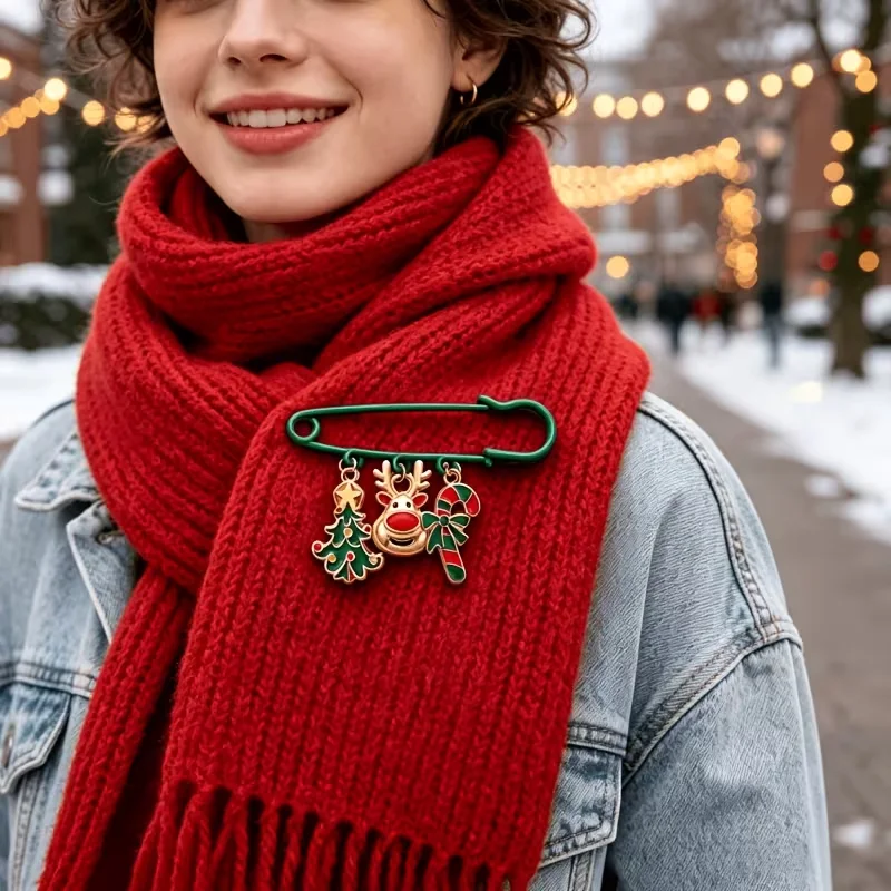 A Christmas Reindeer, Christmas Tree, Candy Cane Safety Pin, Holiday Sweater Decoration Brooch, Women's Fashion Brooch, Lapel Pin for Daily Outfits, Christmas Dinner Attire, Gift Wrapping Card Decoration, Atmosphere-Creating Accessory, Multifunctional Christmas Hanging Ornament, Small Decorative Accessory