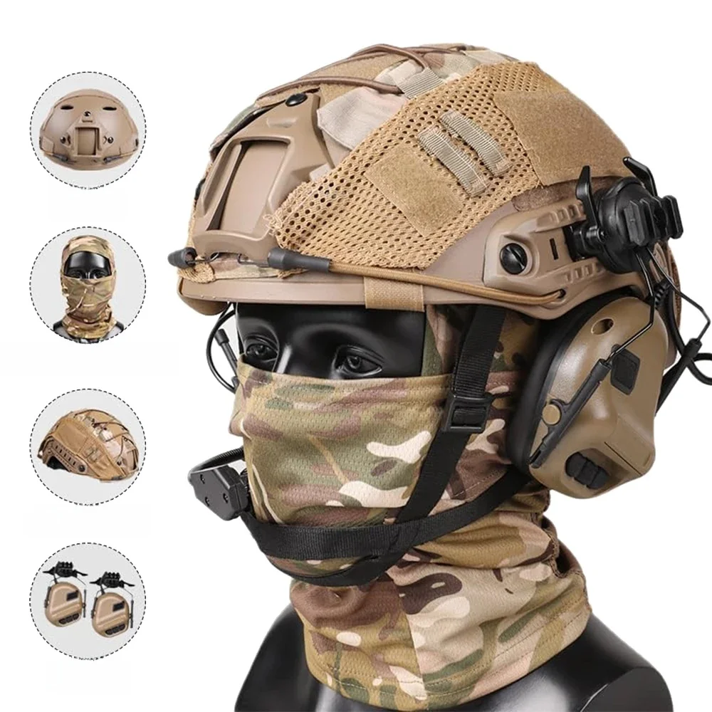 Tactische Helm Met Headset, Verstelbare Airsofthelm Met Helmhoes En Fcae Bivakmuts Masker Voor Cosplay Tactische Jachtuitrusting - afbeelding 2