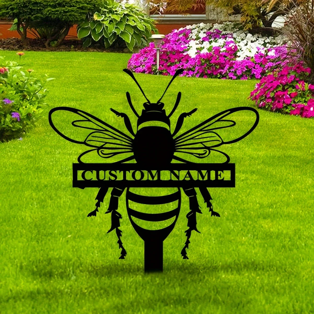 Custom Metal Stakes with Name&Bee Design, Outdoor Decor for Yard/Garden/Patio/Gate/Farm, Gifts for Birthday/Wedding/Housewarming