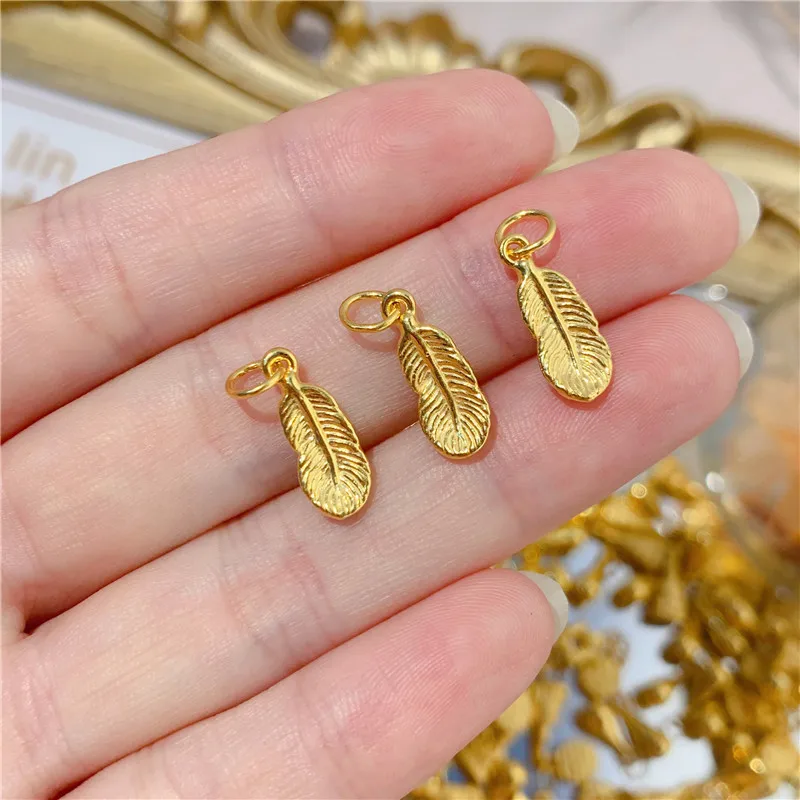 

New 999 24K Yellow Gold Pendant Women 3D Gold Feather Necklace Pendant