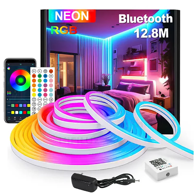 DC24V RGB LED أضواء حبل النيون App التحكم عن بعد مقاوم للماء شريط إضاءة النيون مرنة Led قطاع أضواء للديكور الداخلي والخارجي