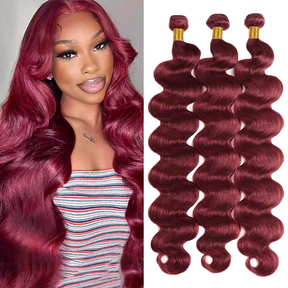 Extensiones de cabello humano brasileño 99J, mechones ondulados de Color burdeos, paquete de cabello humano de Color rojo, extensiones de cabello a granel, tejido Remy