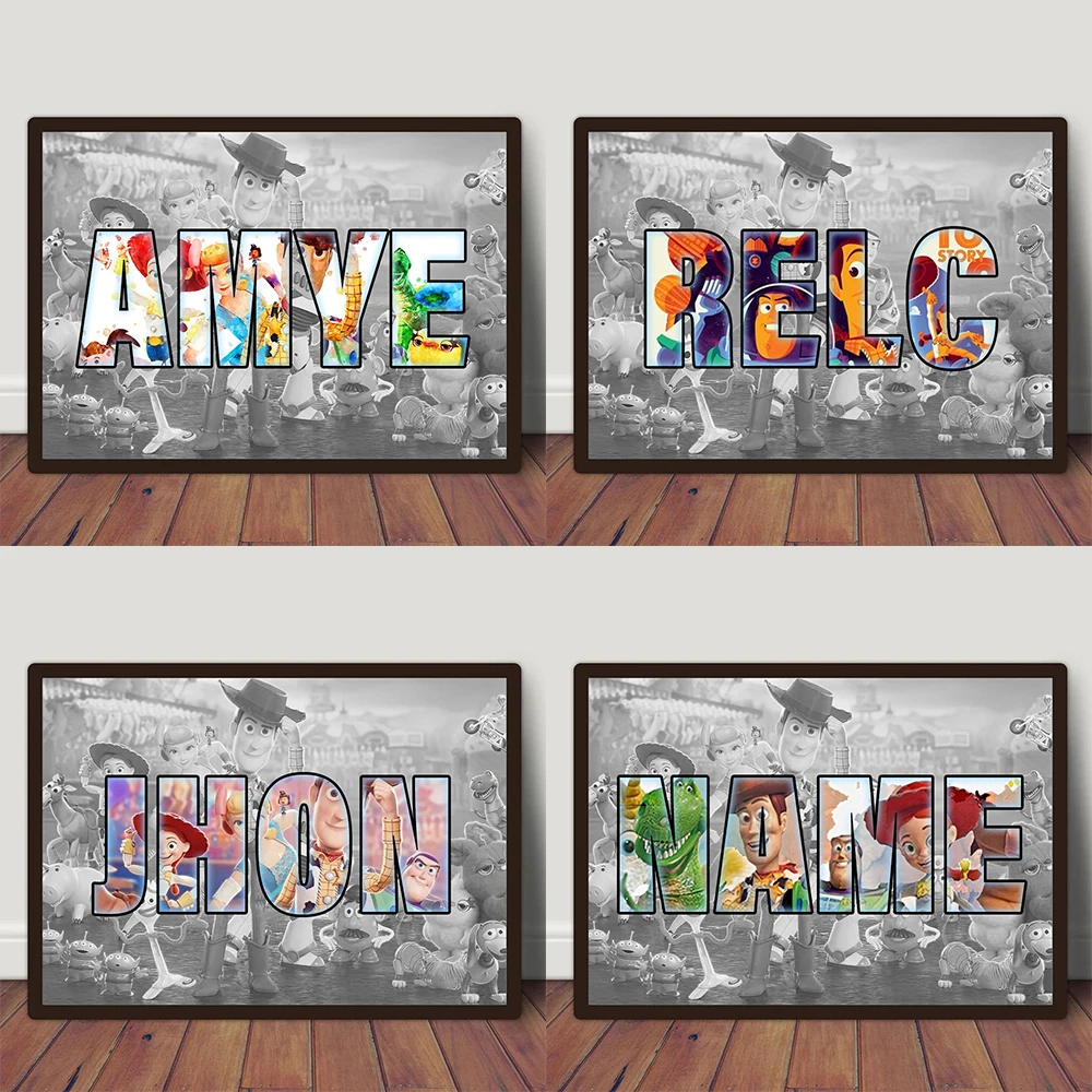 Customized Toy Story Personalized Name Frame Poster Image Art Print Canvas as a Gift for Children's Room and Home Decor Painting