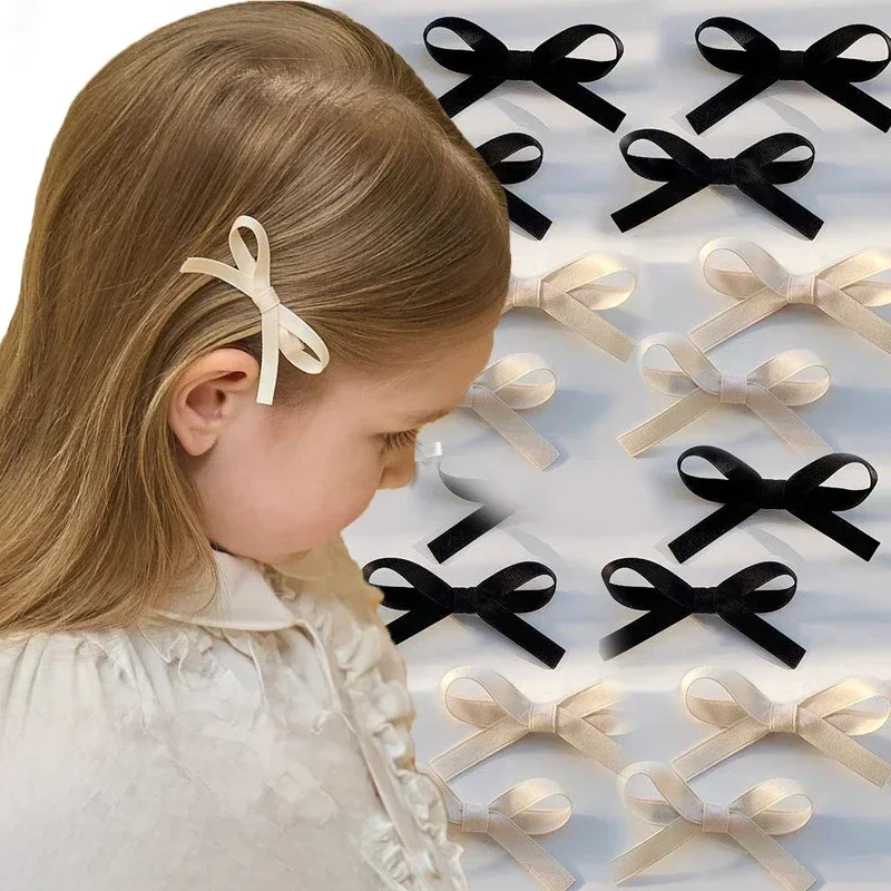 Pinces à cheveux à nœud papillon pour filles, 2/6 pièces, jolies épingles à cheveux pour bébé, blanc, noir, nœud en ruban, couvre-chef, Barrettes mignonnes et douces