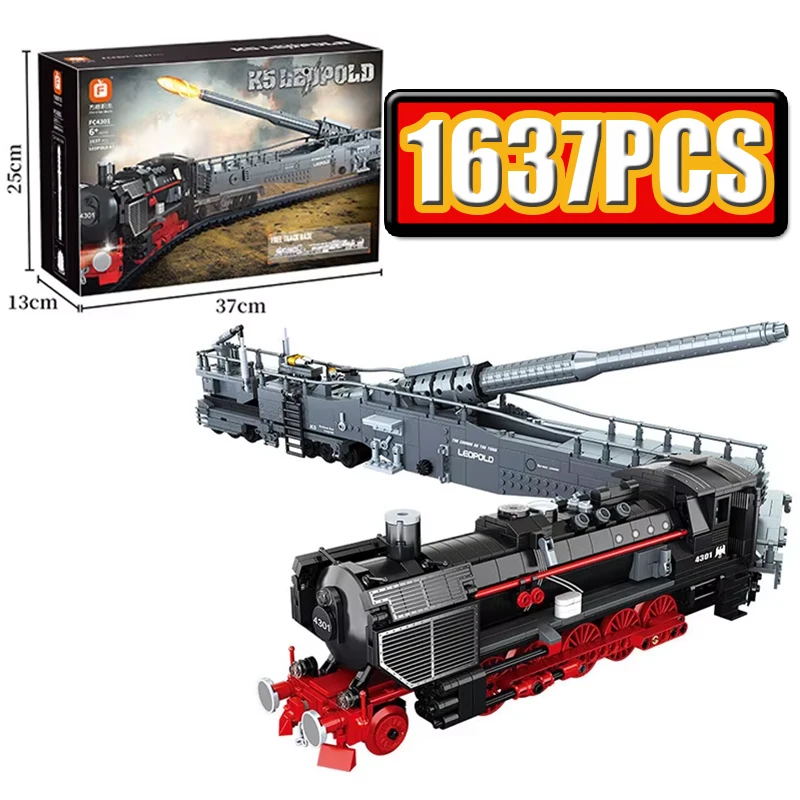 

MOC 1637PCS Military German K5 Train Cannon Building Block Set - Creative DIY Assembly Model Puzzle Toy Gift for Ages 10+