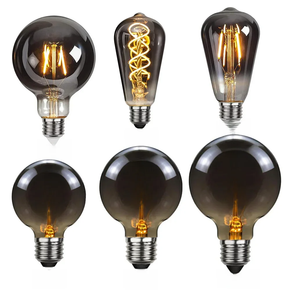 Dimmable Retro Vintage LED Edison Lâmpada, Smoky Gray, quente GSpiral lâmpada de filamento, E27,