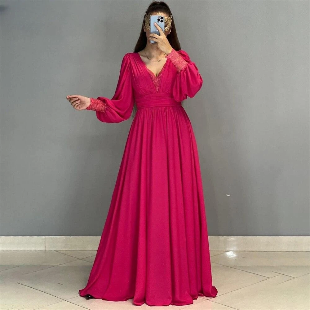 Gaun Prom kustom gaun acara Formal sifon berlipat A-LINE leher V klasik ббб的karangan Nova vestido de formatura luxo م م