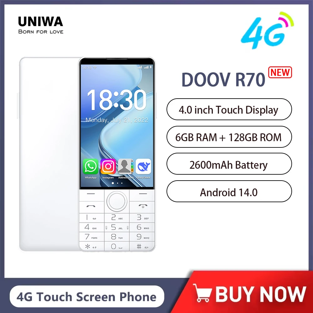 DOOV R70 4G clavier à écran tactile intelligent téléphone portable sans caméra 6GB + 128GB 2600mAh 4.0 pouces Smartphone Android clavier hébreu